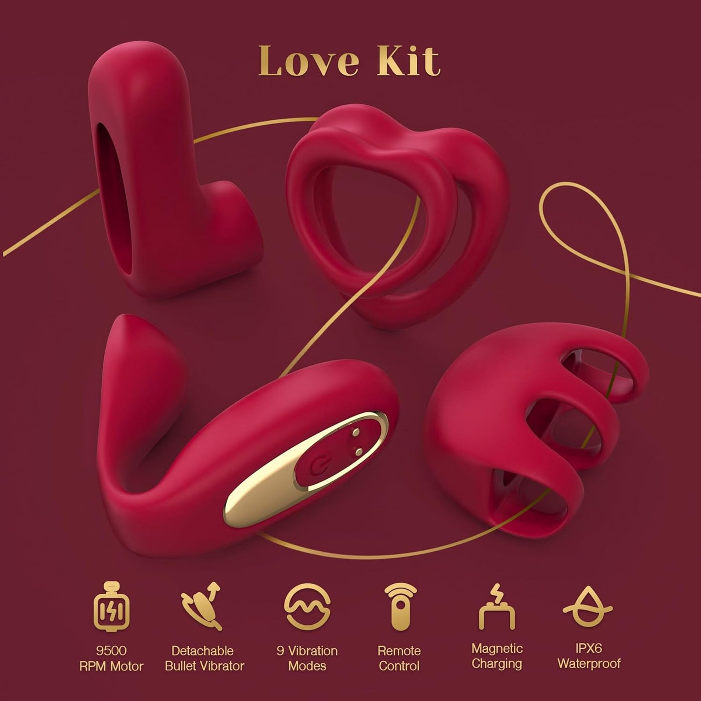 Love Vibrator Kit, Versatile Remote Adult Sex Toys Set for Women & Couples - External Stimulator, Dual Cock Ring, Couple & Finger Vibrator with Detachable Rechargeable Vibrating Bullet