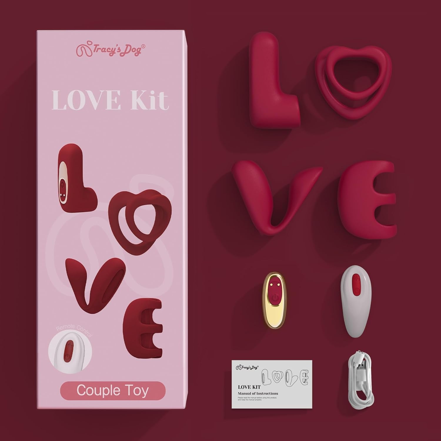 Love Vibrator Kit, Versatile Remote Adult Sex Toys Set for Women & Couples - External Stimulator, Dual Cock Ring, Couple & Finger Vibrator with Detachable Rechargeable Vibrating Bullet