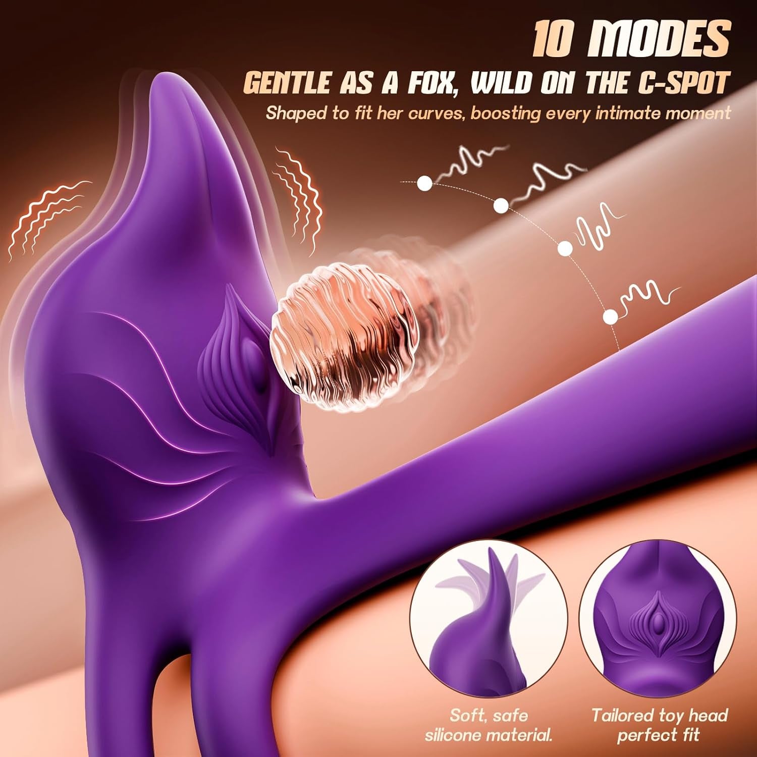 Anillo Vibrador para Parejas | Juguete Sexual de Doble Estimulación | Estimulador de Clítoris en Forma de Zorro | 10 Modos de Vibración