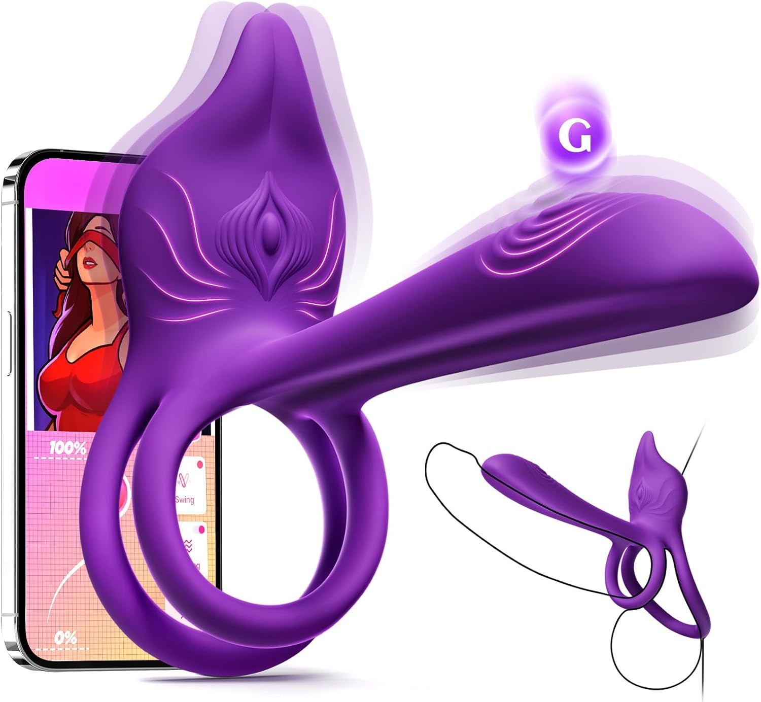 Anillo Vibrador para Parejas | Juguete Sexual de Doble Estimulación | Estimulador de Clítoris en Forma de Zorro | 10 Modos de Vibración