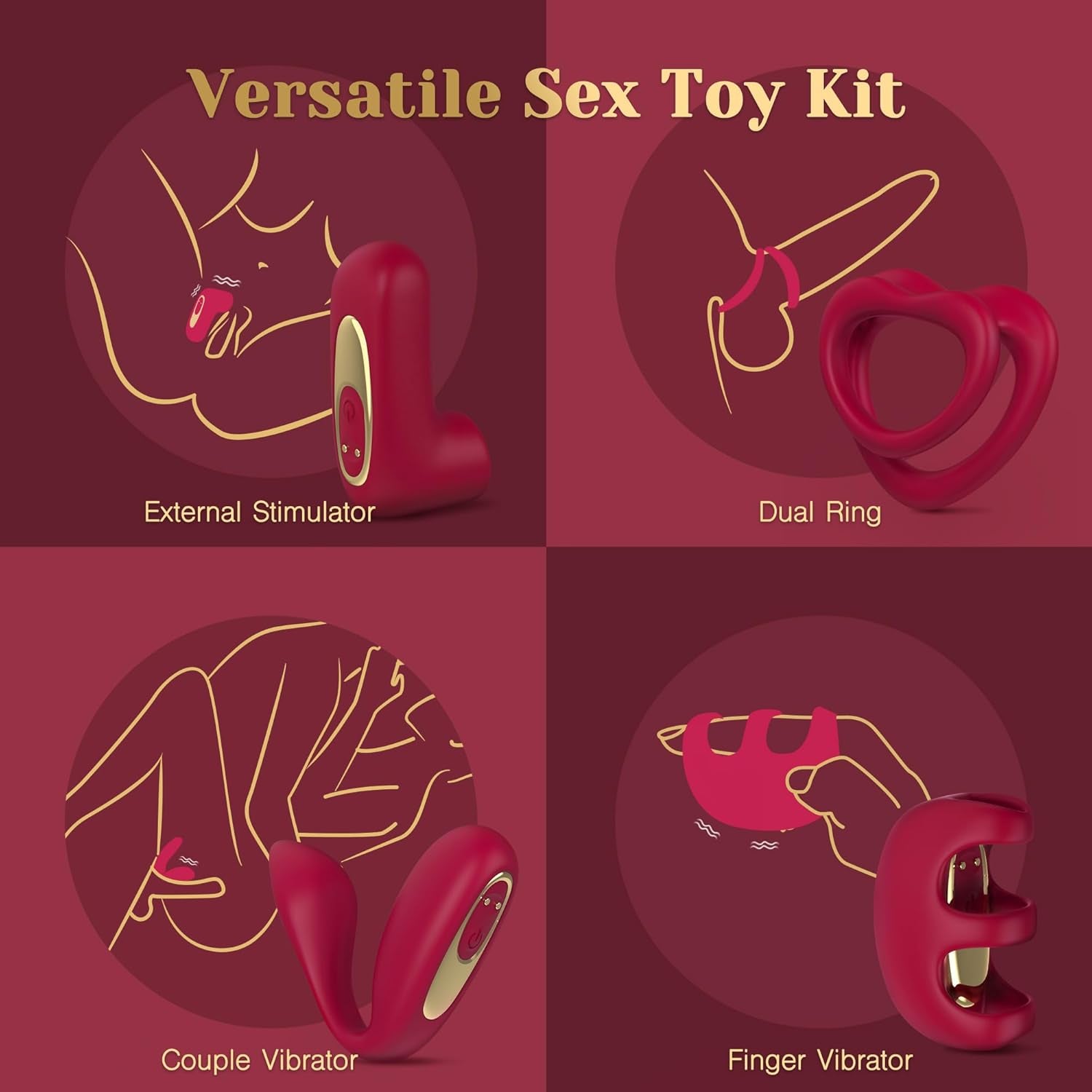 Love Vibrator Kit, Versatile Remote Adult Sex Toys Set for Women & Couples - External Stimulator, Dual Cock Ring, Couple & Finger Vibrator with Detachable Rechargeable Vibrating Bullet
